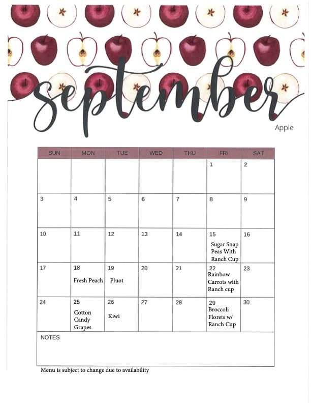 September Fresh Fruit Calendar